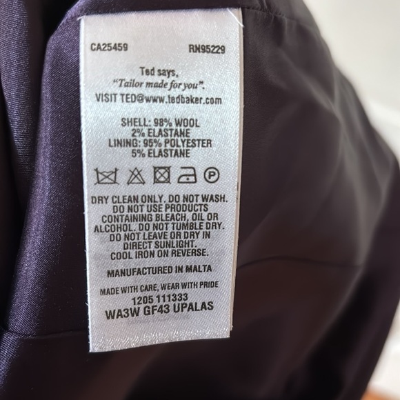 Ted Baker‎ London Eggplant Purple Wool Stretch Pencil Skirt Size 3 Size US 8 - Picture 13 of 17